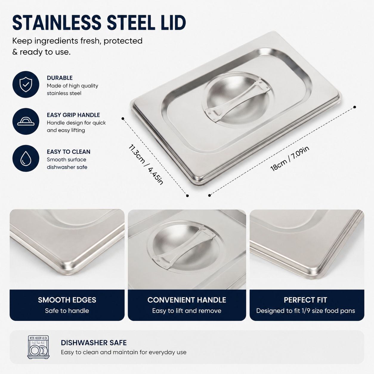Commercial Stainless Steel GN 1/9 150mm Deep Gastronorm Bain Marie Buffet Steam Table Food Pan with Lid