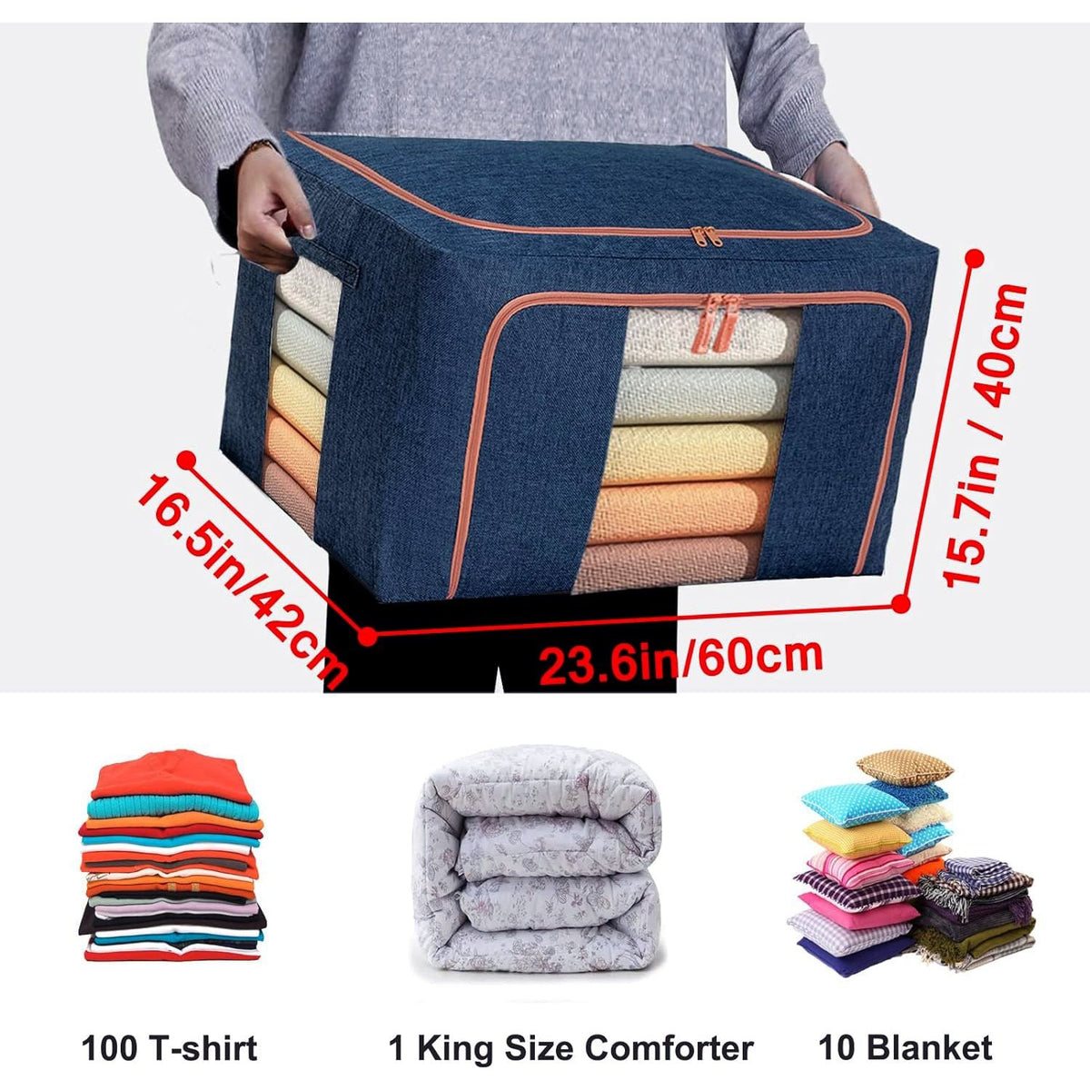 100L Cloth Storage Box Closet Organizer Storage Bags Clothes Storage Bags Wardrobe Organizer Idea Grey Blue
