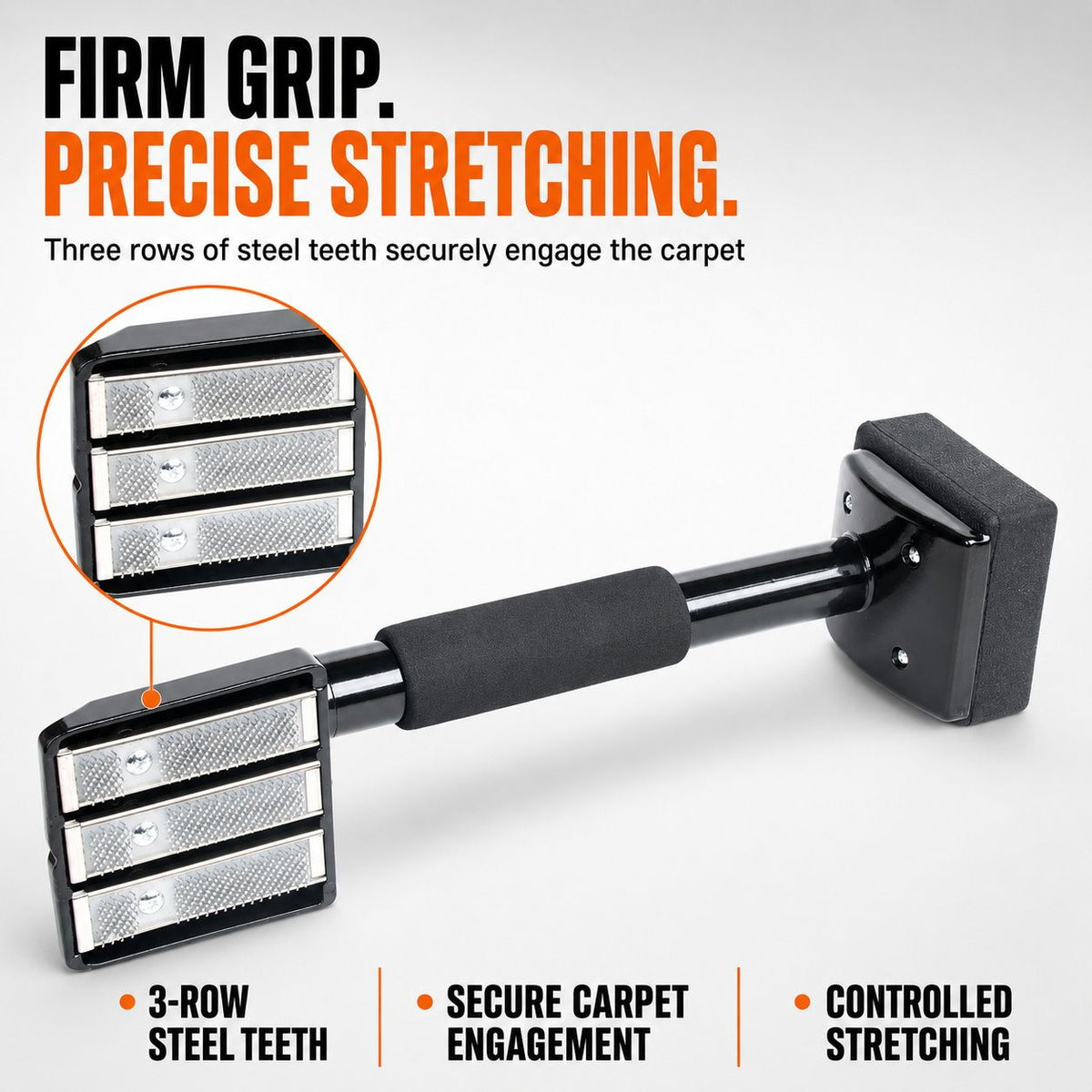 Carpet Knee Kicker Installation Tool with Steel Gripping Teeth & Foam Handle