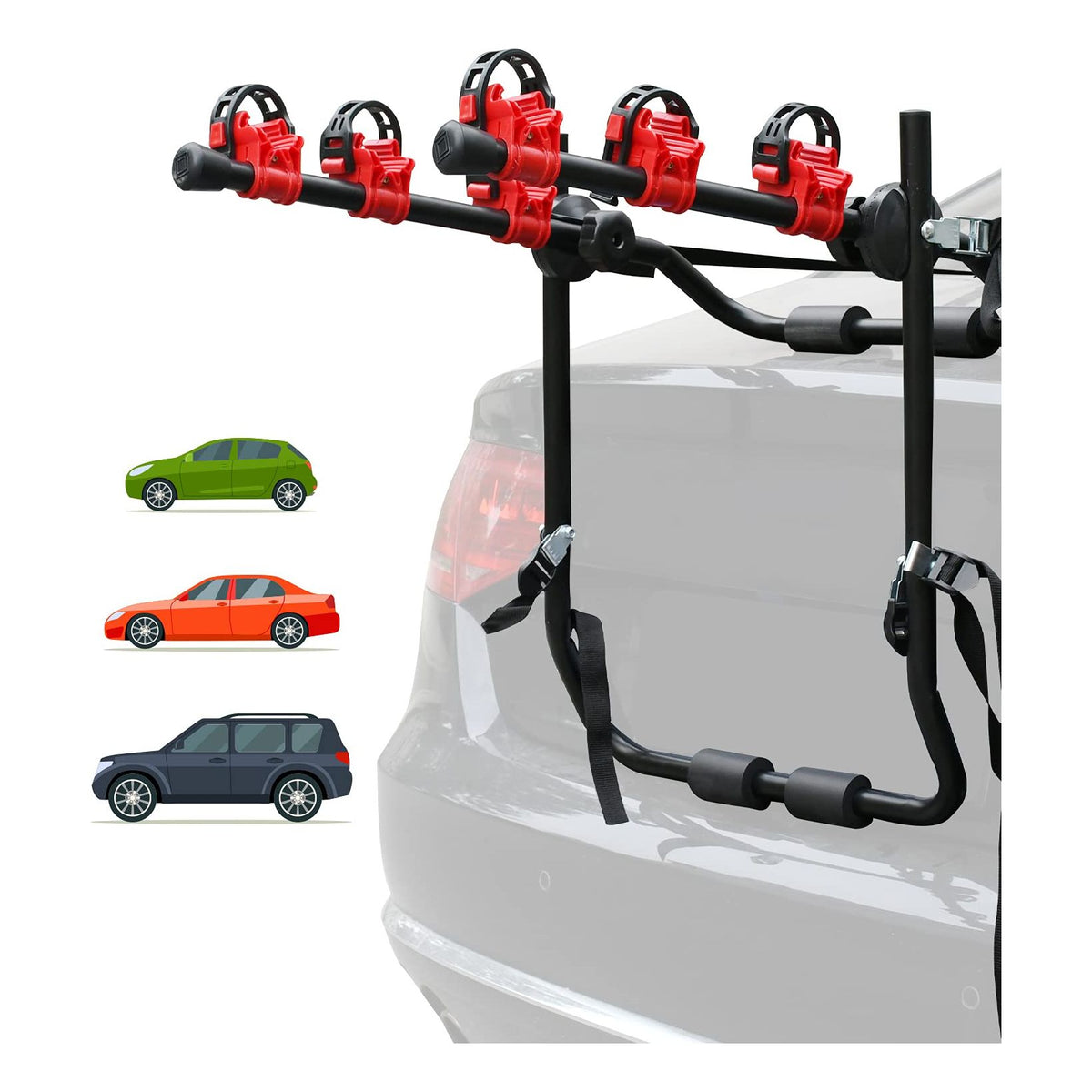 3 Bike Universal Cycle Bicycle Car Rear Carrier Rack Hanger Mount for Car Sedan Hatchback Minivan SUV