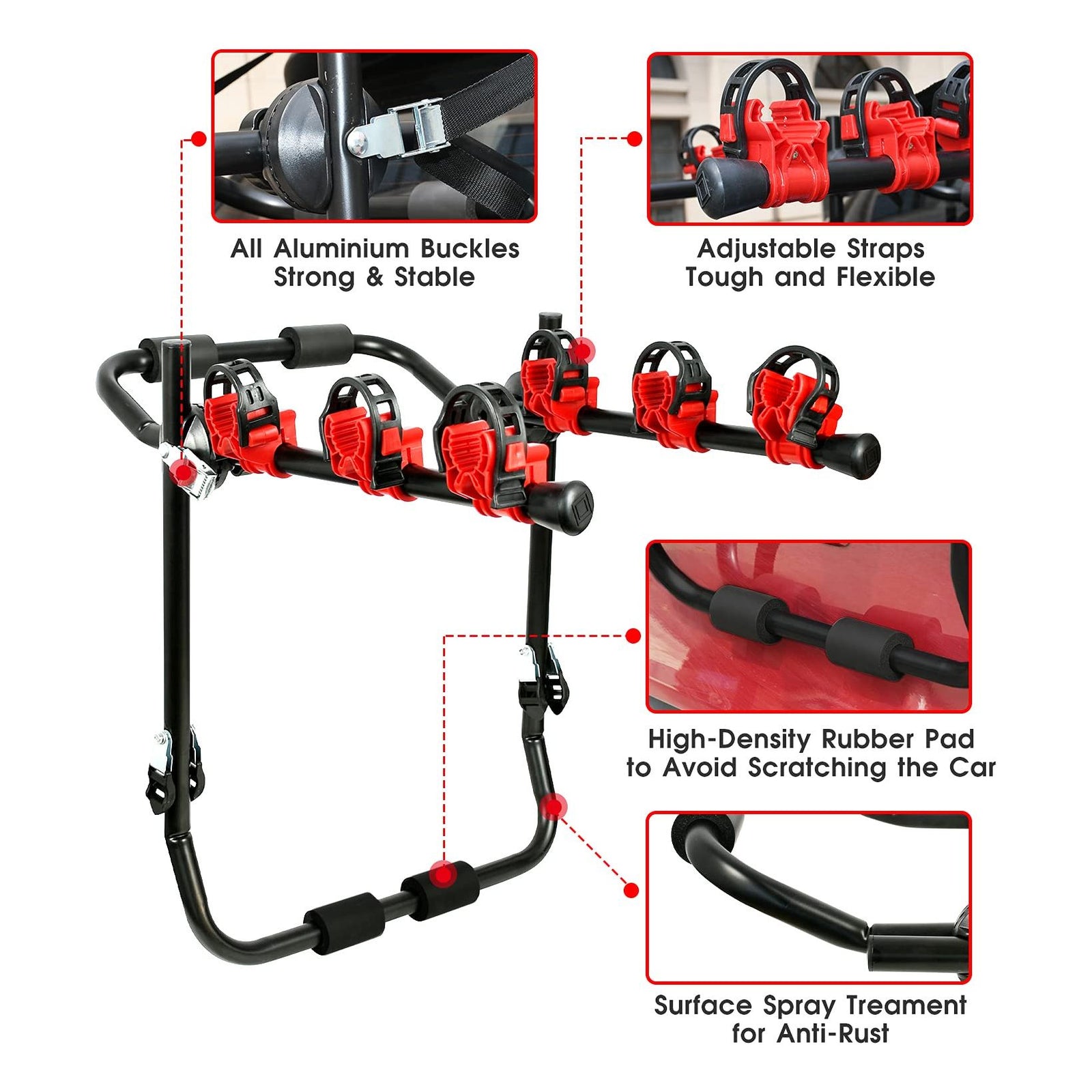 3 Bike Universal Cycle Bicycle Car Rear Carrier Rack Hanger Mount for Car Sedan Hatchback Minivan SUV