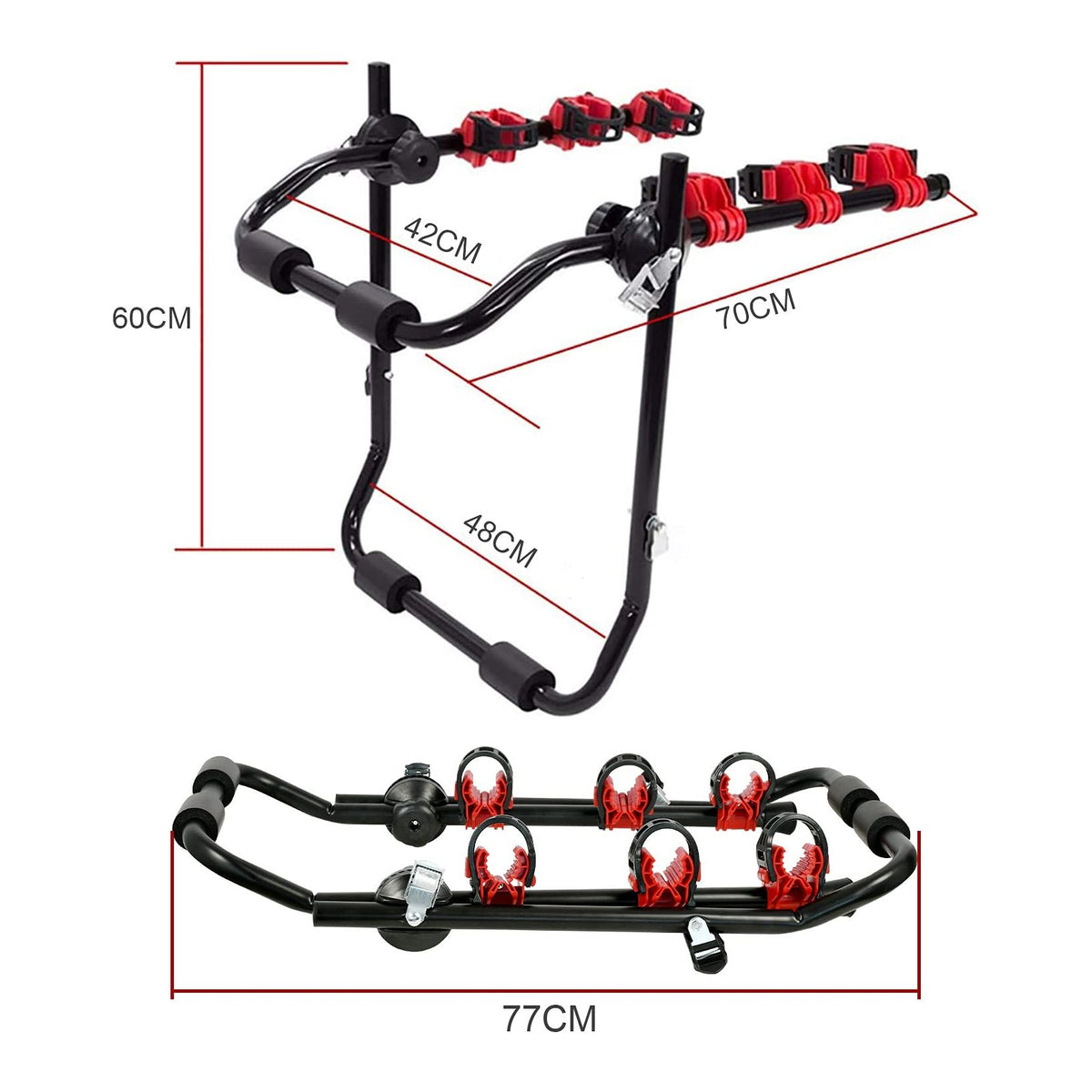 3 Bike Universal Cycle Bicycle Car Rear Carrier Rack Hanger Mount for Car Sedan Hatchback Minivan SUV