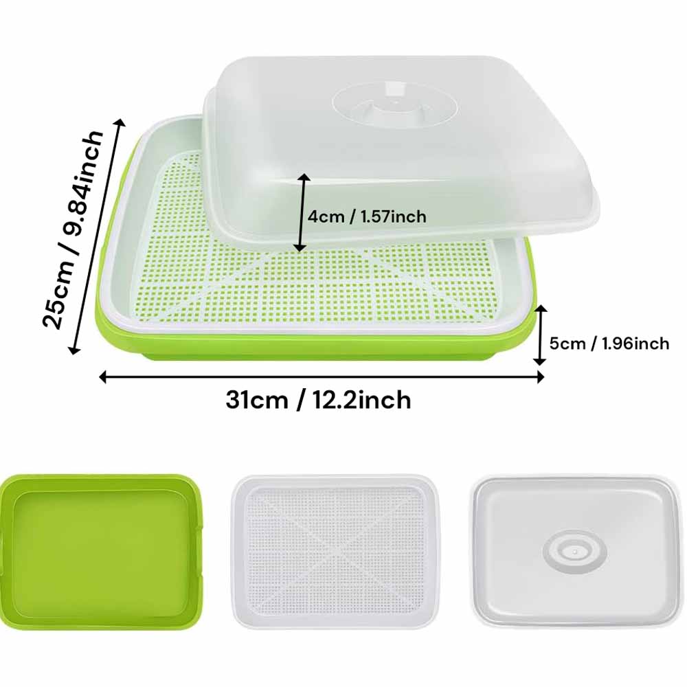 2-Pack Seed Sprouter Trays with Lids BPA-Free, Soil-Free Wheatgrass Growing Kit for Beans, Sprouts, Microgreens