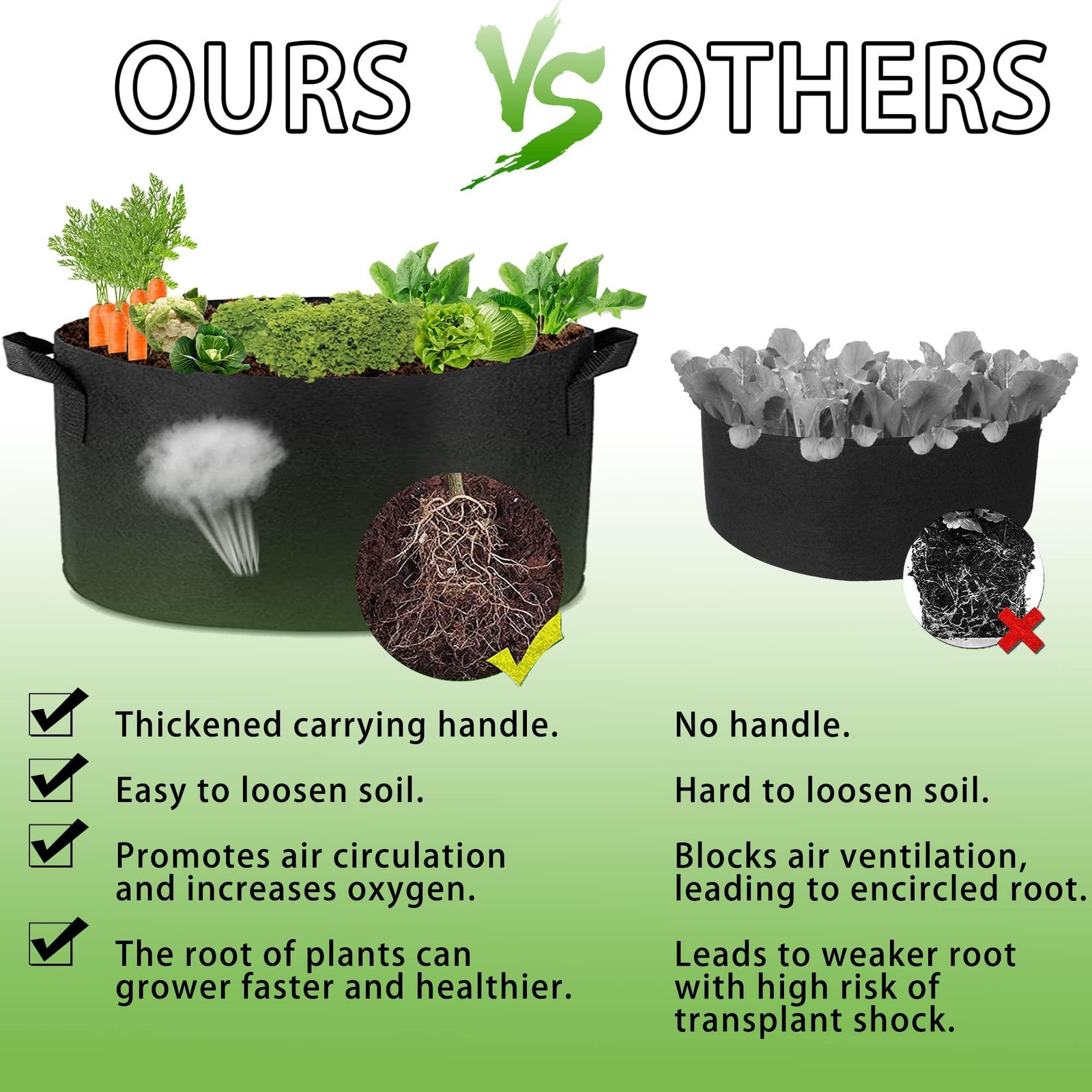 1 Pack 400 Gallon 180cm 60cm Grow Bag Heavy Duty Thickened Plant Pots with Handles for Farming Gardening Tree