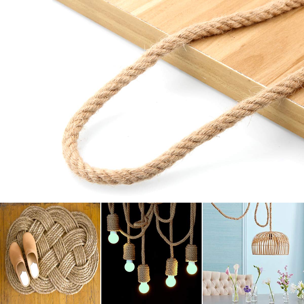 50m Sisal 10mm Rope Natural Twine Cord Thick Jute Hemp Manila  Crafting Home Decor