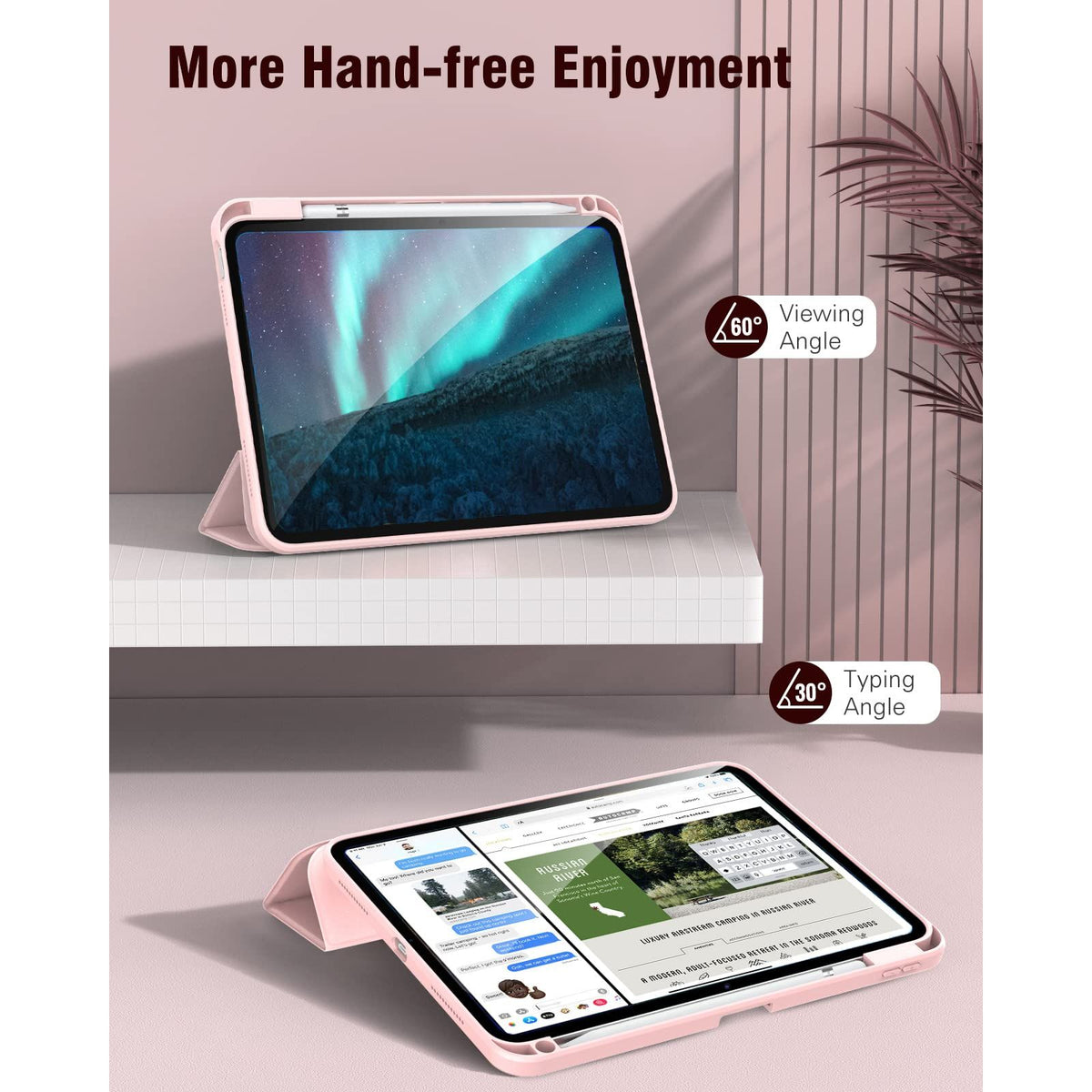 iPad 10th Case 10.9 Inch 2022 with Pencil Holder, Smart iPad Clear Case with Soft TPU Auto Wake Sleep Pink