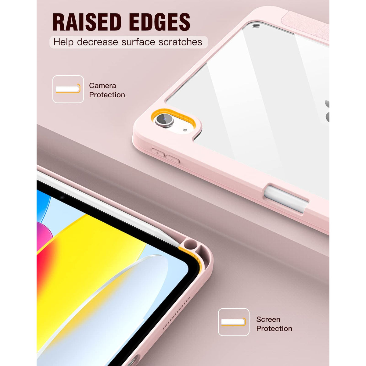 iPad 10th Case 10.9 Inch 2022 with Pencil Holder, Smart iPad Clear Case with Soft TPU Auto Wake Sleep Pink