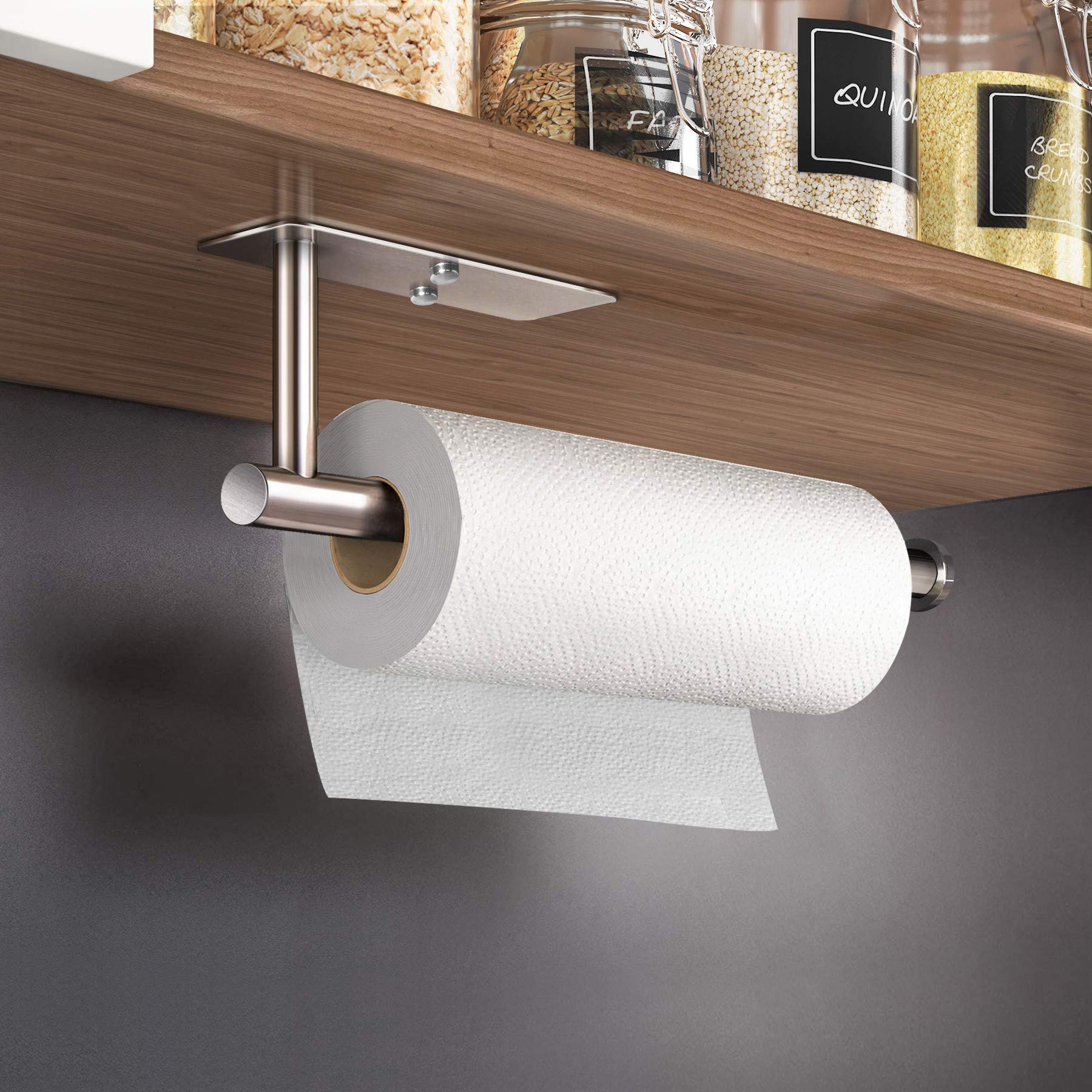 Kitchen Paper Holder Under Cabinet Wall Mount Adhesive Paper Towel Holder Rectangle Silver