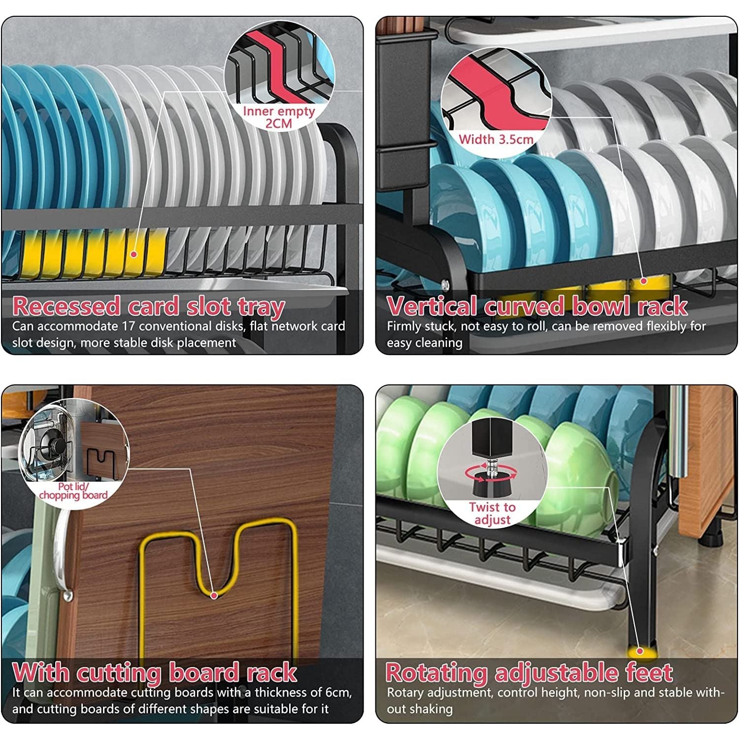 Dish Rack 3 Tier Dish Dryer Drainer Stainless Steel Dish Drying Rack Drip Trays Side Holder Kitchen Storage Save Space