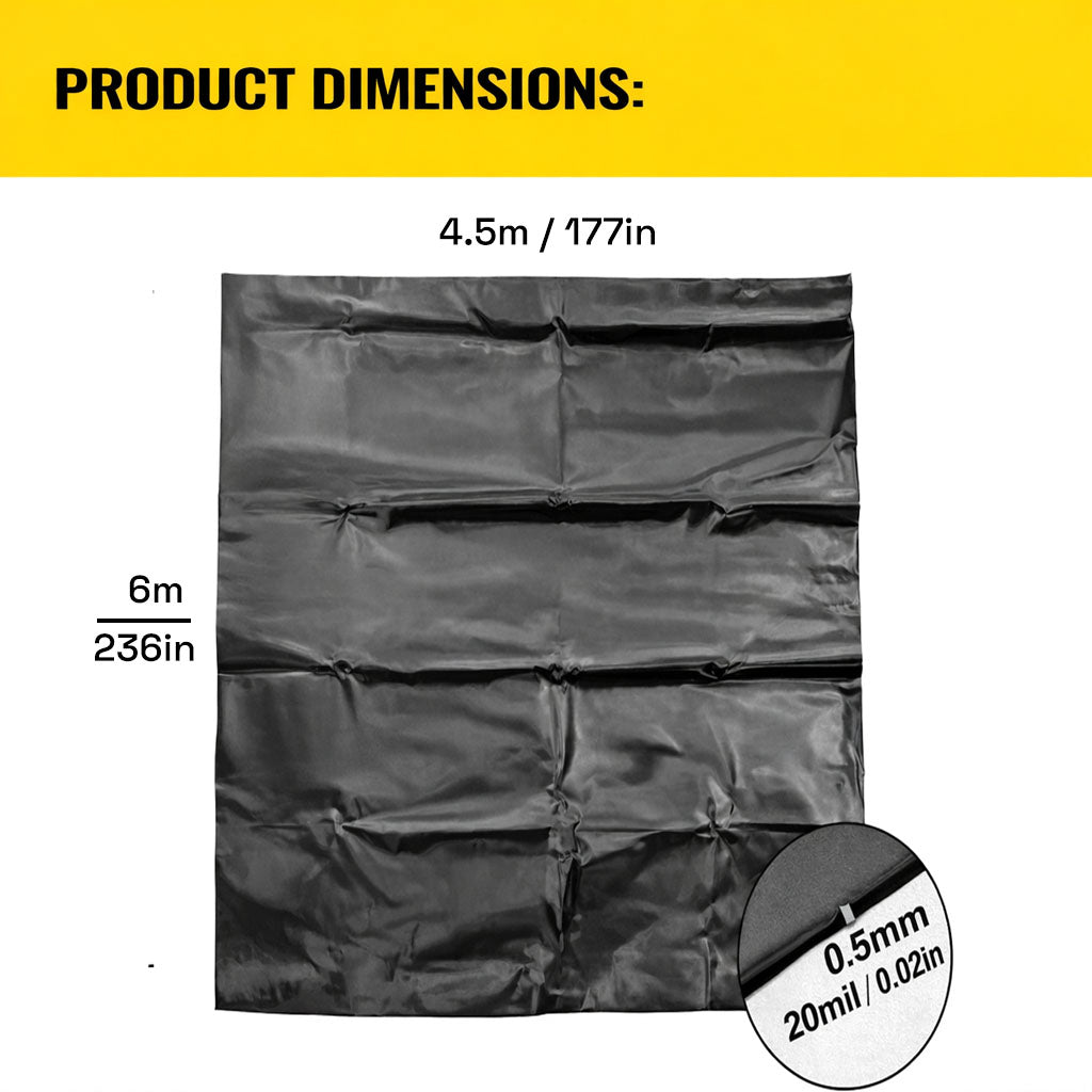 Heavy Duty 0.5mm HDPE Pond Liner Waterproof Sheet 4.5m x 6m for Garden & Fish Ponds
