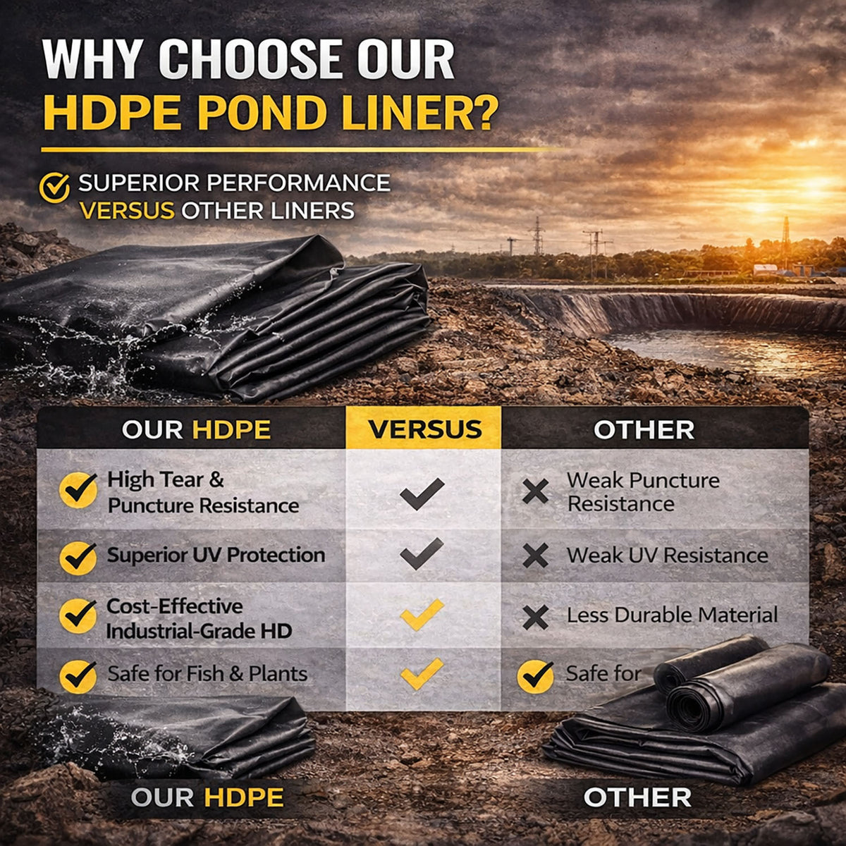 Heavy Duty 0.5mm HDPE Pond Liner Waterproof Sheet 4.5m x 6m for Garden & Fish Ponds