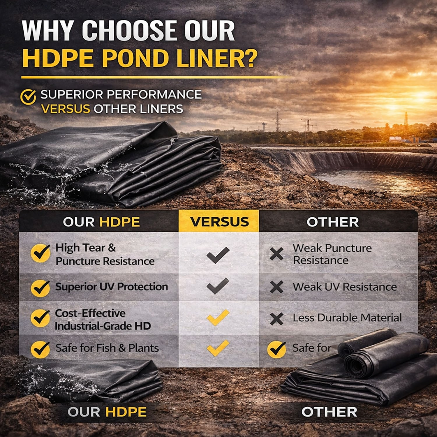 Heavy Duty 0.5mm HDPE Pond Liner Waterproof Sheet 4.5m x 6m for Garden & Fish Ponds