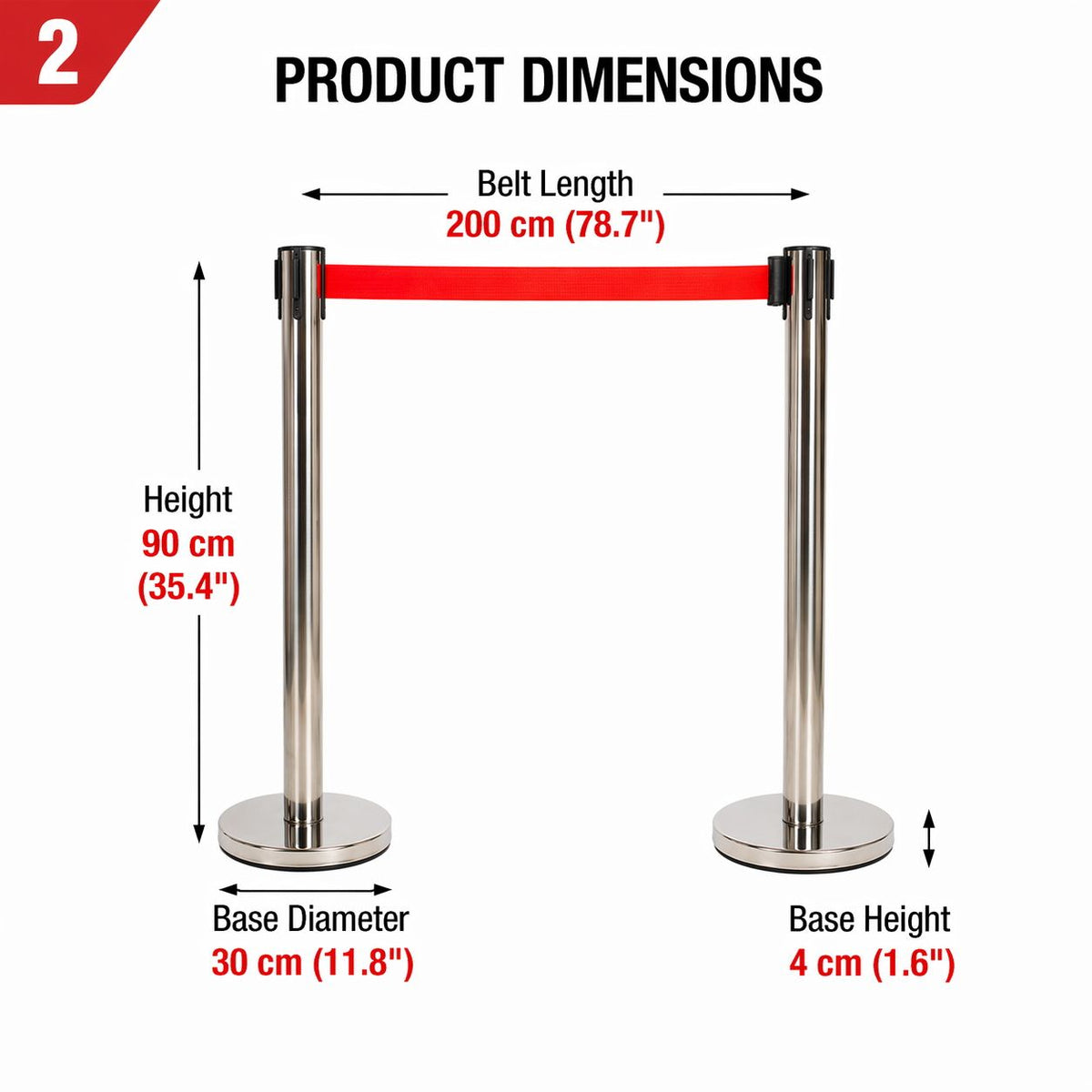 2 Pack Queue Barrier Stanchion Posts Retractable Belt Crowd Control Safety Barrier Silver Red