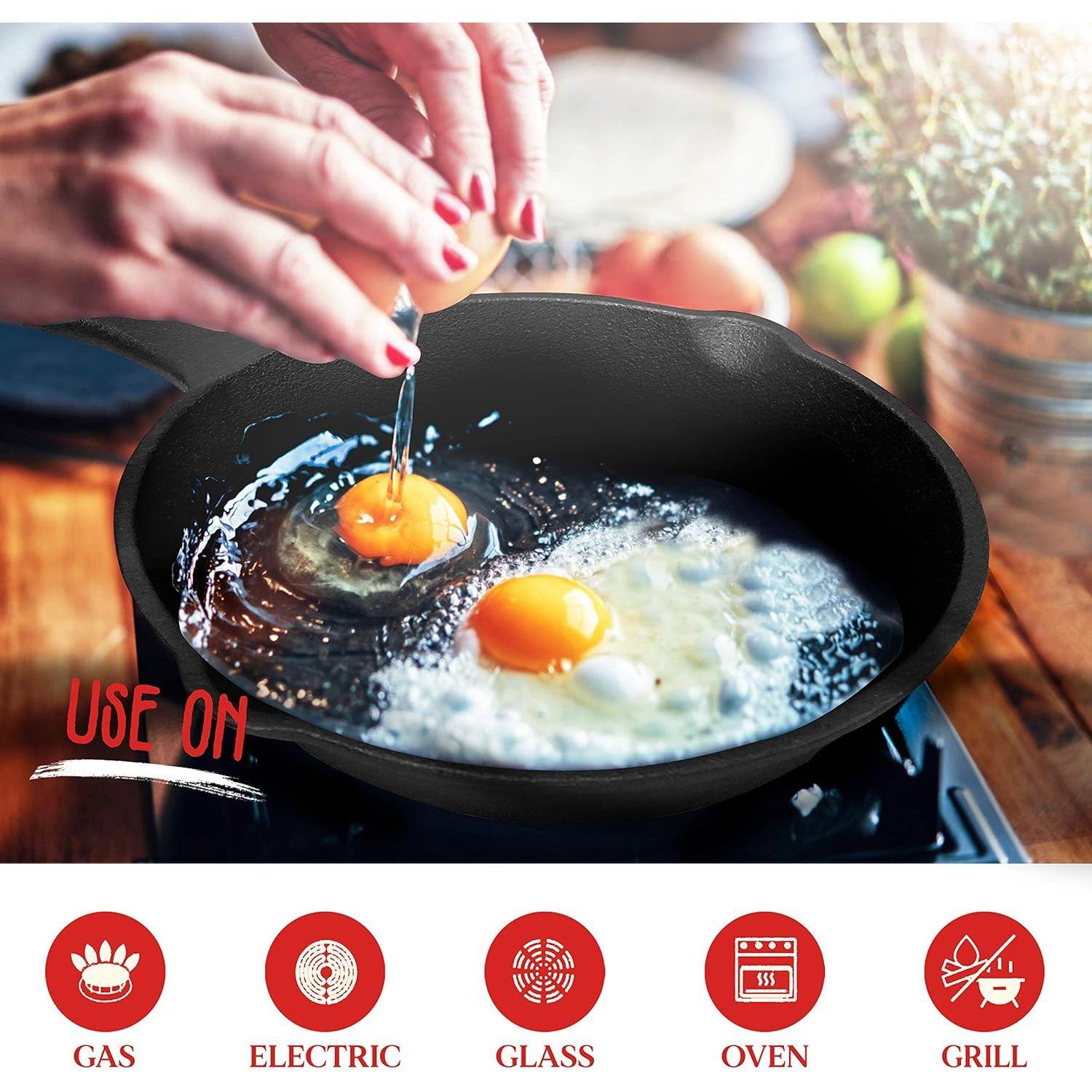 8inch 21cm Cast Iron Skillet Cookware Chef Quality Pre-Seasoned Pan Pans