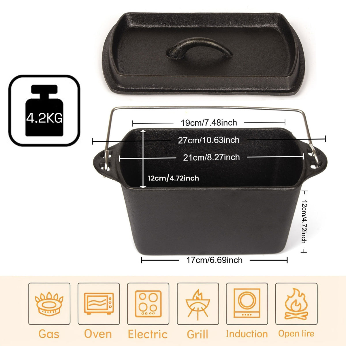 Cast Iron Bread Pan with Lid Non-Stick, Durable Loaf Pan for Perfect Baking