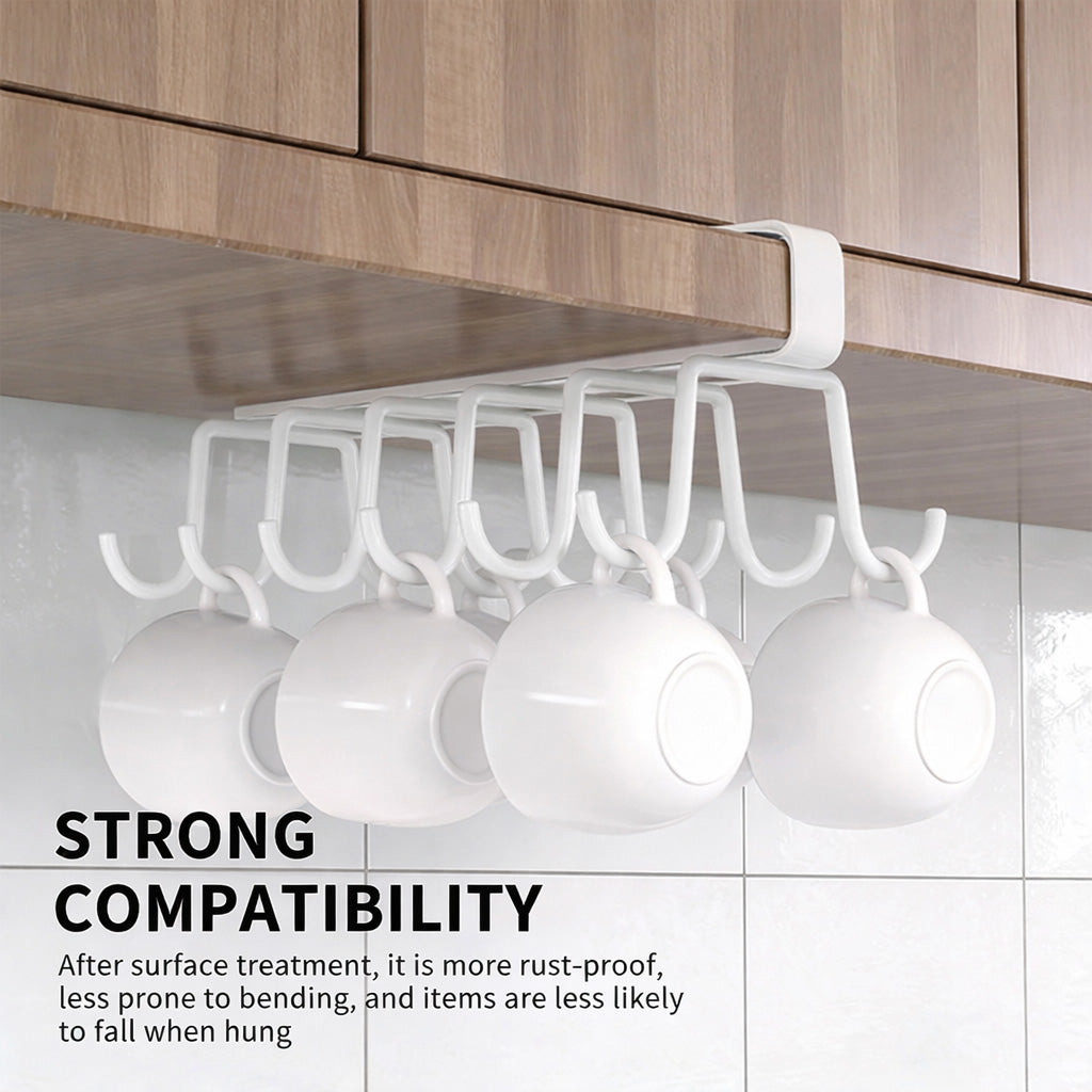 Under Cabinet Mug Holder 12 Hooks No Drill Cup Rack Organizer for Kitchen Storage White