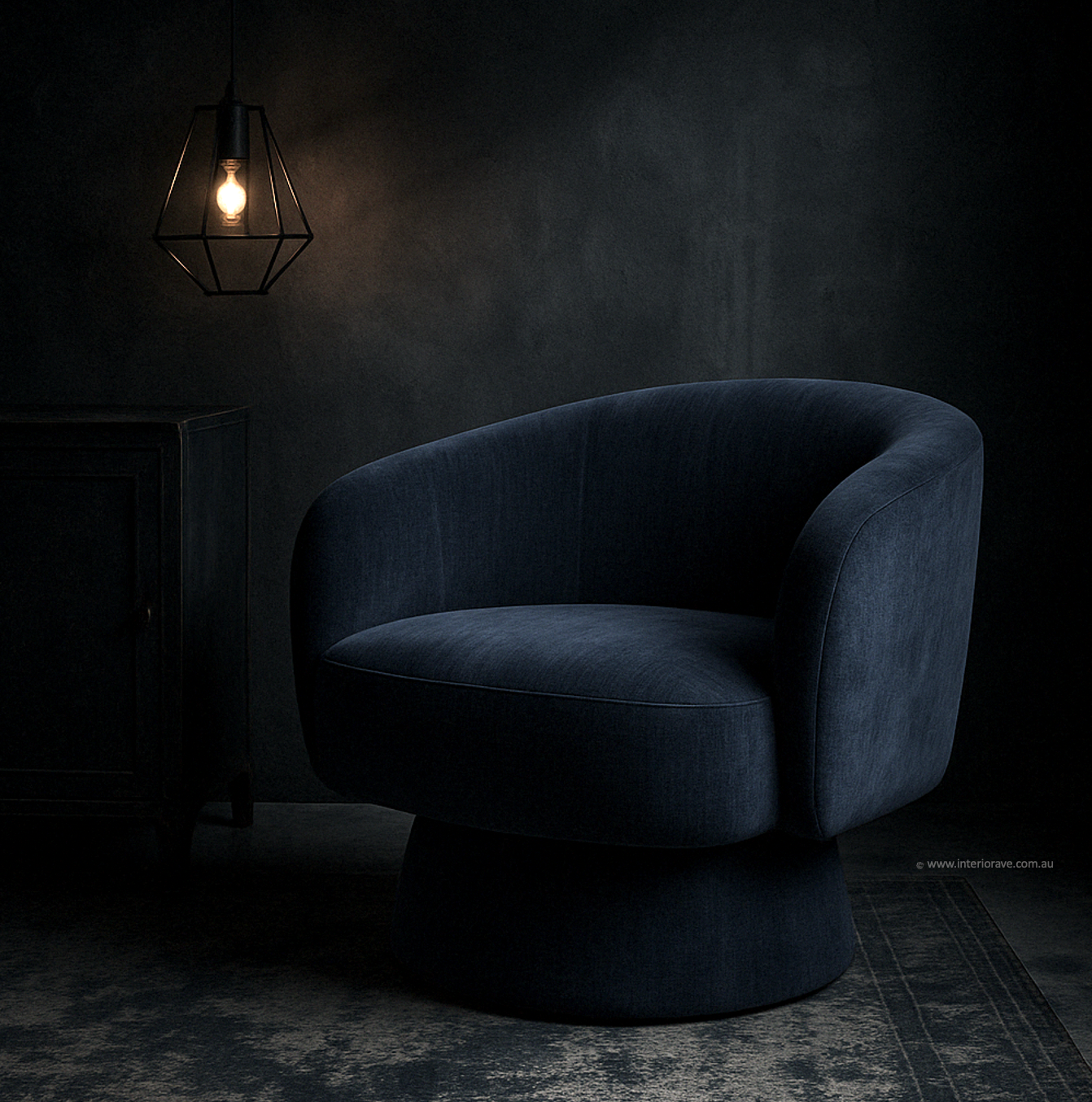 Interior Ave - Celine Swivel Armchair – Chenille Denim Blue