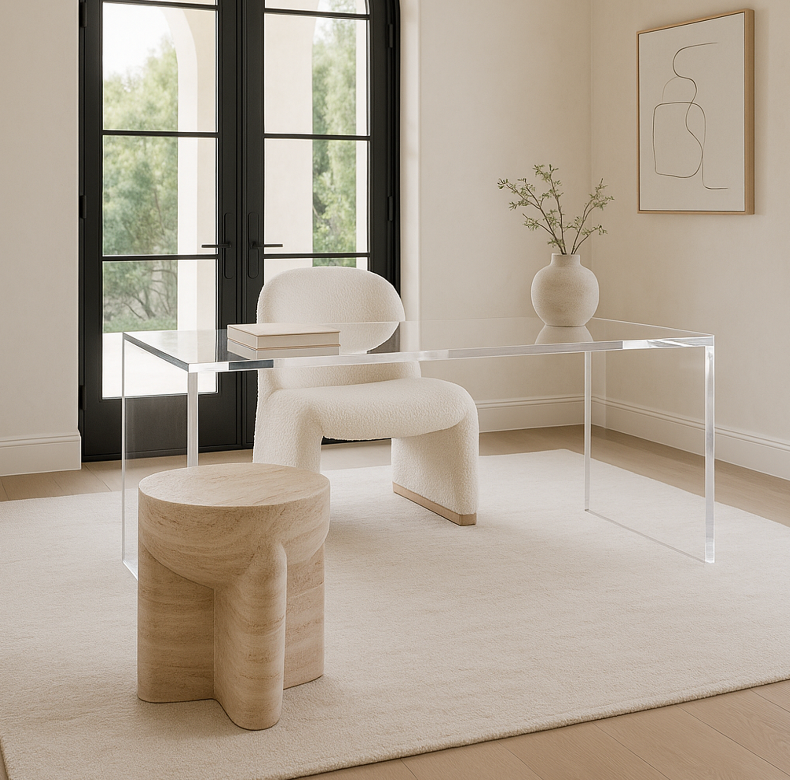 Interior Ave - Haven Curved Boucle Armchair – Sculptural White