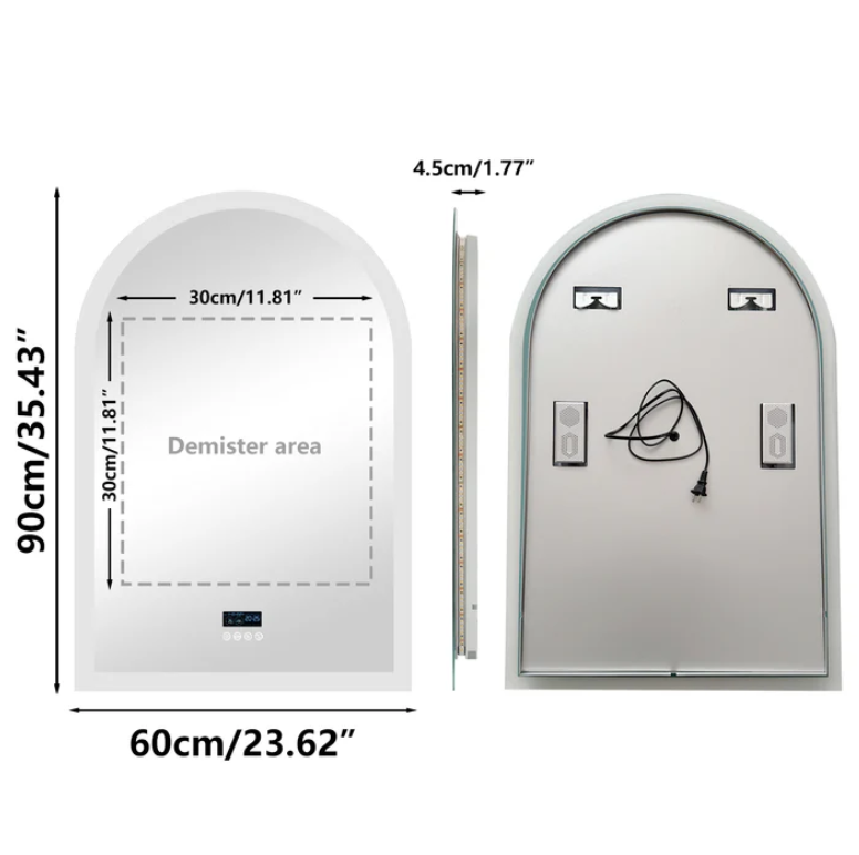 Interior Ave - 90 x 60cm Arched Frameless LED Bathroom Mirror – Bluetooth