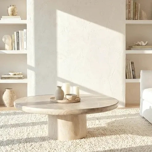 Nobu Round Sculptural Stone Coffee Table - Natural Stone 70cm