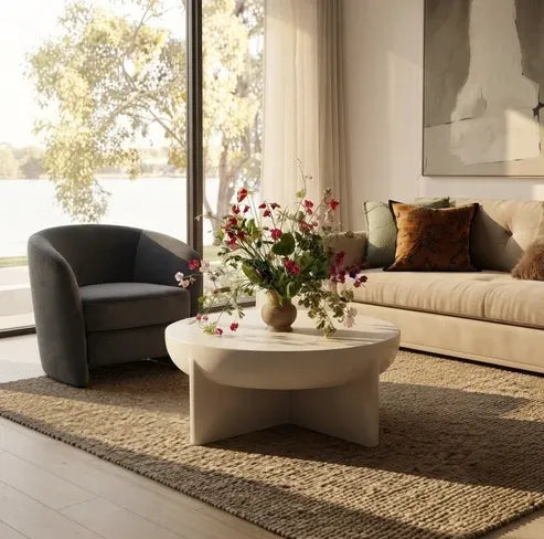 Zelda Sculptural Stone Coffee Table - Sand Textured Finish