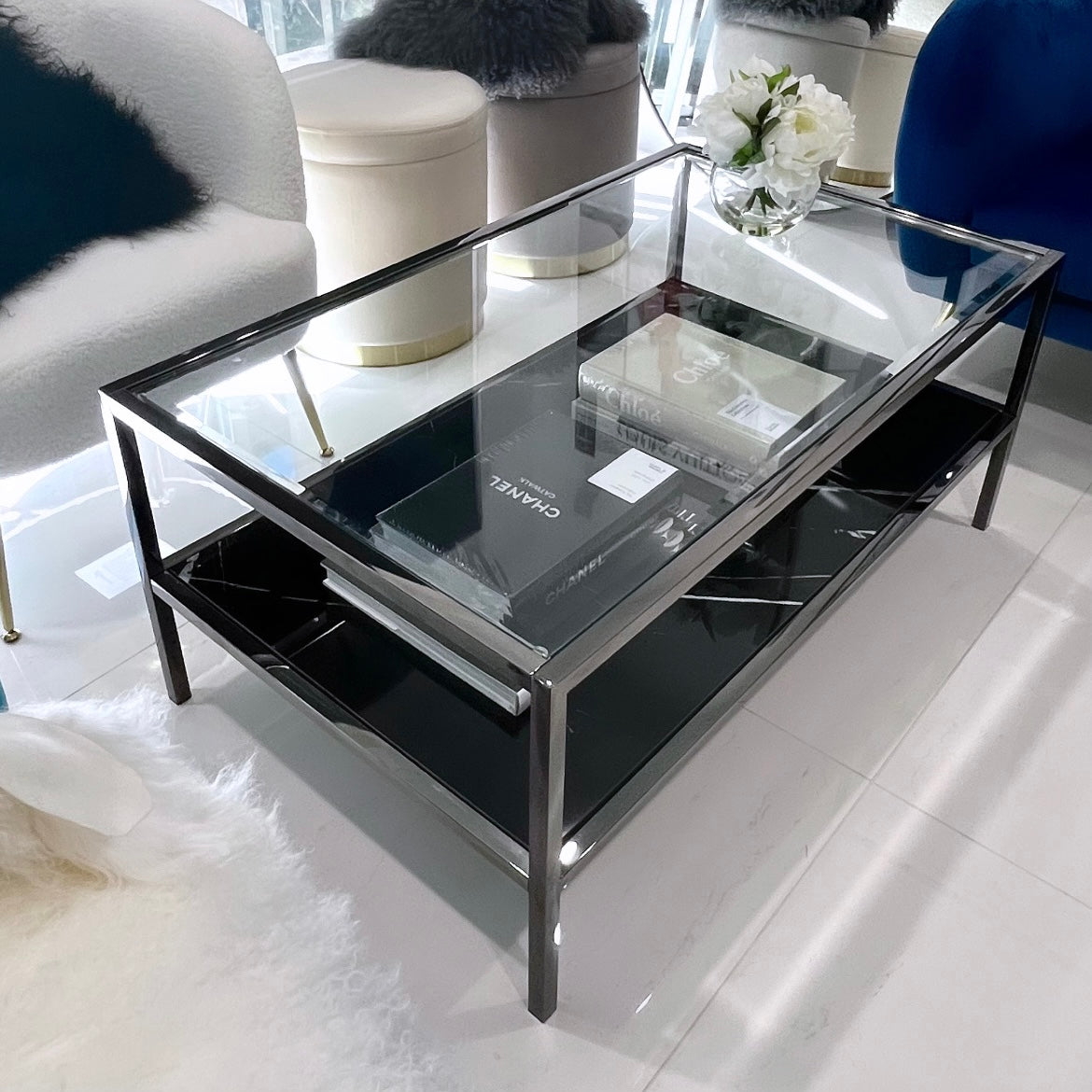 Interior Ave - Vogue Coffee Table - Black Marble Stone &amp; Glass