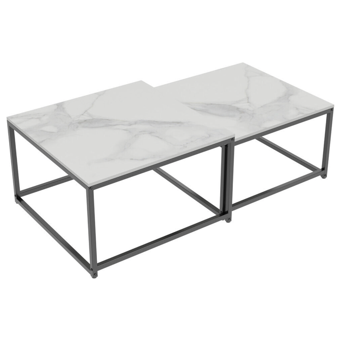 Interior Ave - Ciest Square Nested Coffee Table Set - White Marble Stone