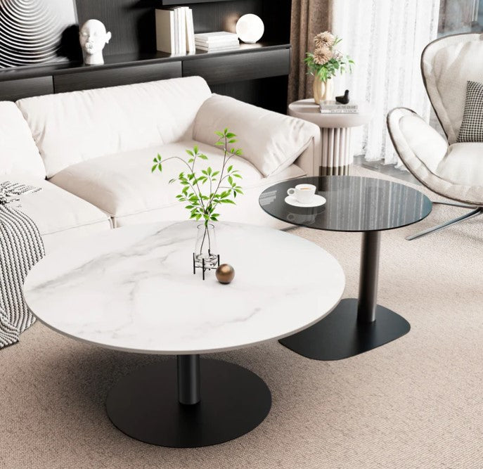 Interior Ave - Halo Two Piece Coffee Table Set - White Stone &amp; Tempered Glass