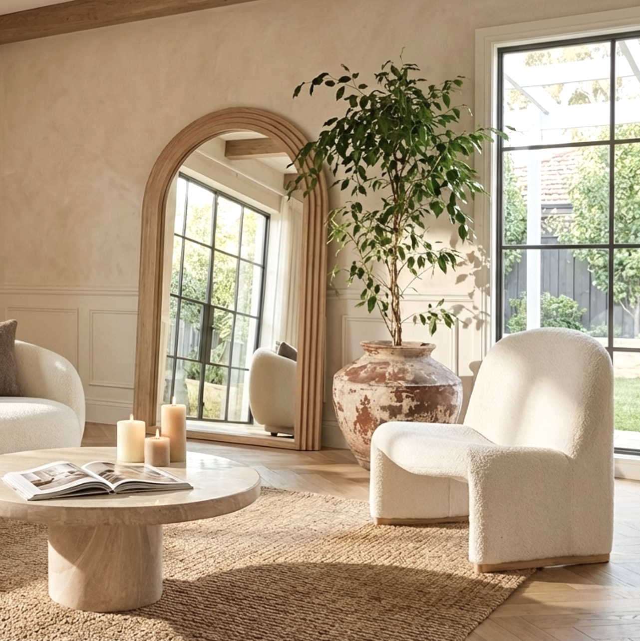 Interior Ave - Sierra Arched Step Mirror – Signature Sculptural Oak Wood Statement Piece