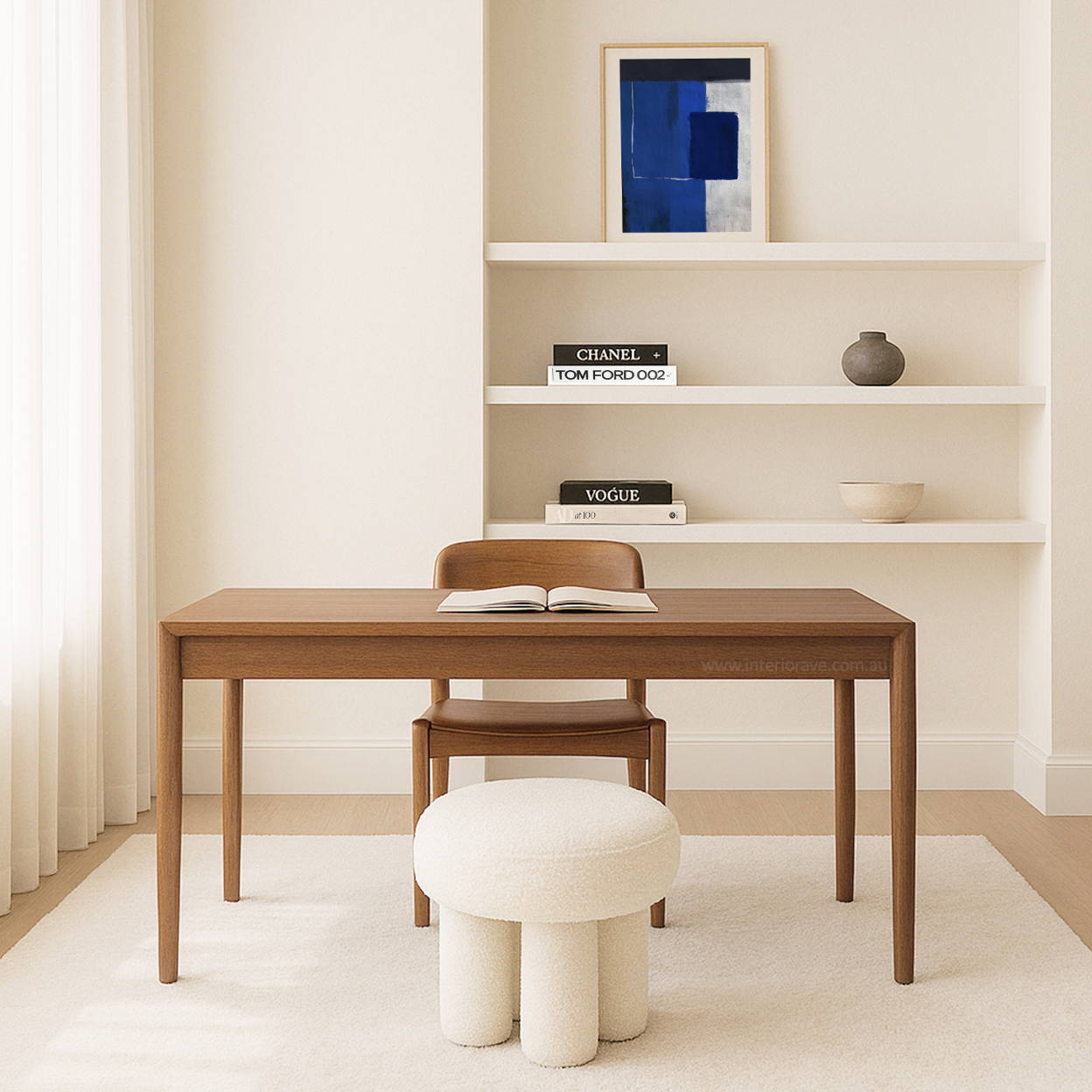 Interior Ave - Bentley Boucle Ottoman – White