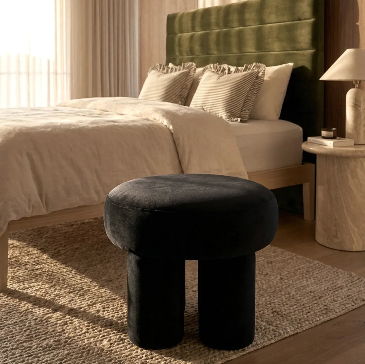 Interior Ave - Bentley Velvet Ottoman - Black