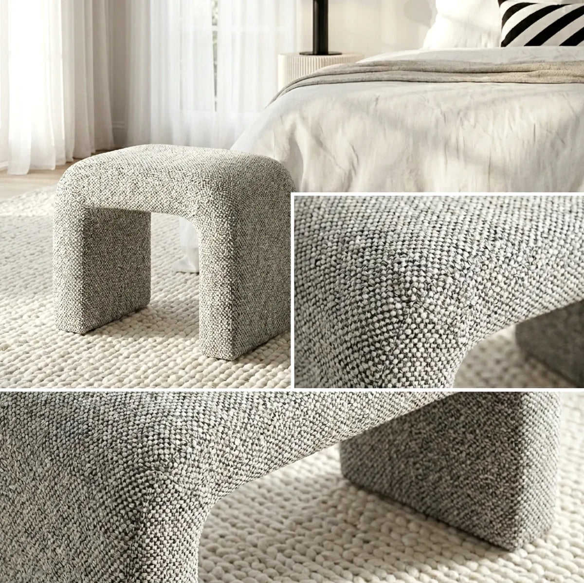 Interior Ave - Hendrix Arched Textured Ottoman - Frosted Stone