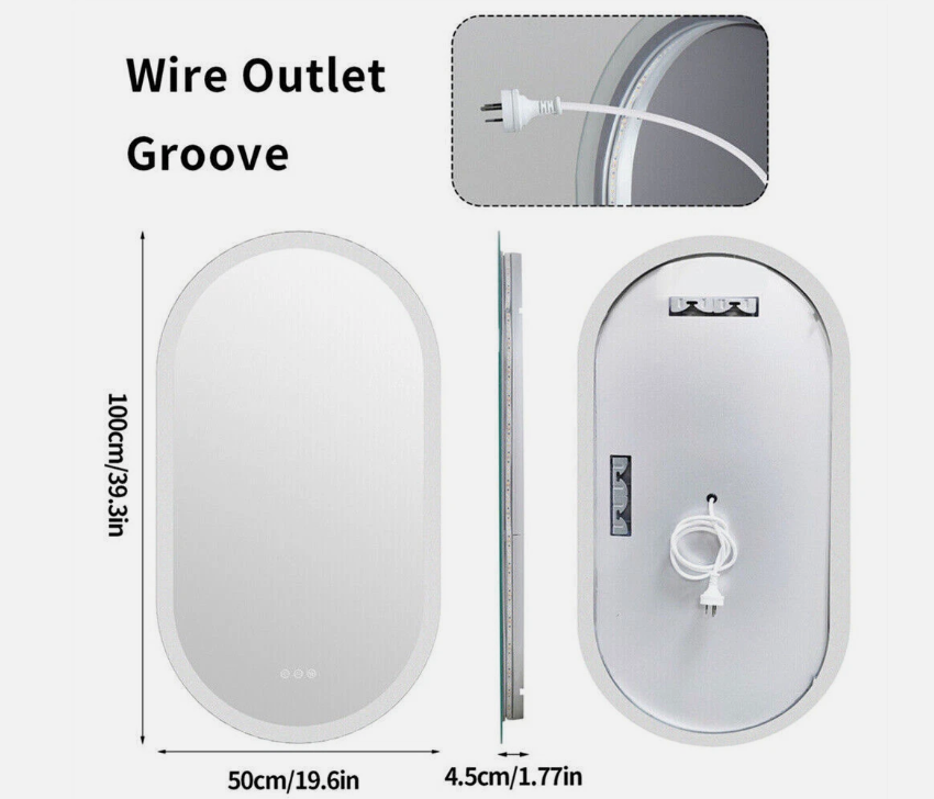 Interior Ave - LED Oval Frameless Salon / Bathroom Wall Mirror - 50 x 100cm