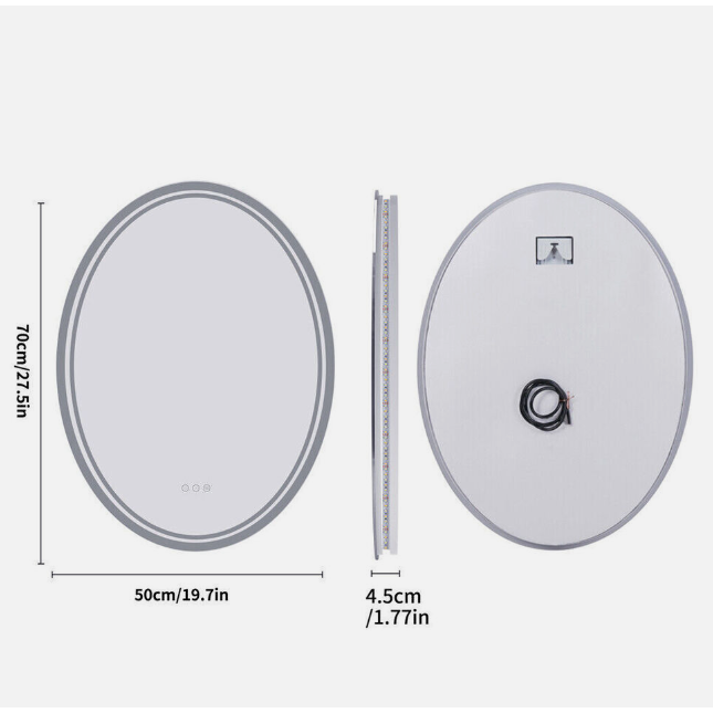Interior Ave - LED Oval Frameless Salon / Bathroom Wall Mirror - 50 x 70cm