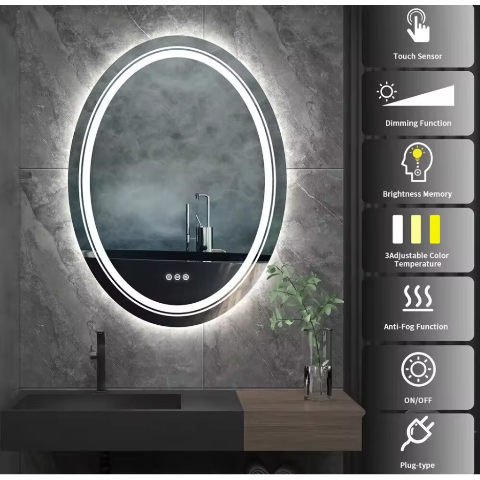 Interior Ave - LED Oval Frameless Salon / Bathroom Wall Mirror - 60 x 80cm