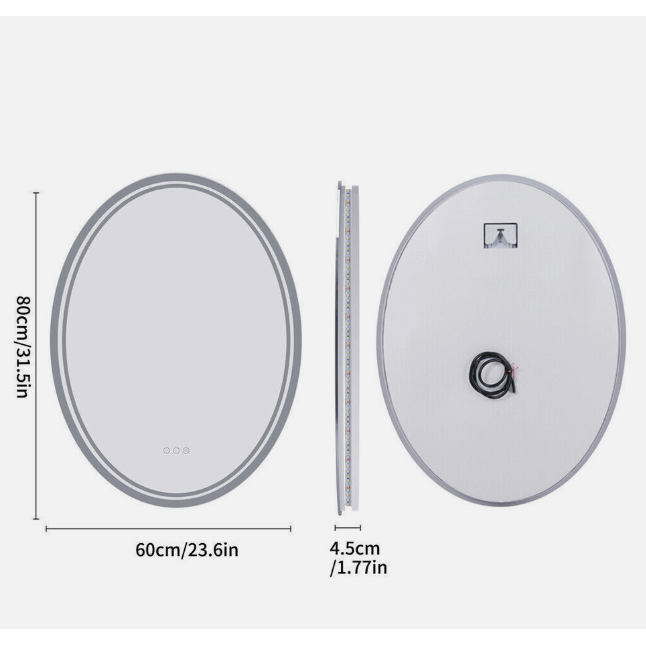 Interior Ave - LED Oval Frameless Salon / Bathroom Wall Mirror - 60 x 80cm