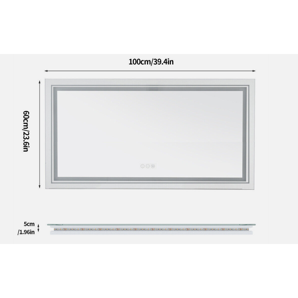 Interior Ave - LED Rectangle Frameless Salon / Bathroom Wall Mirror - 100 x 60cm