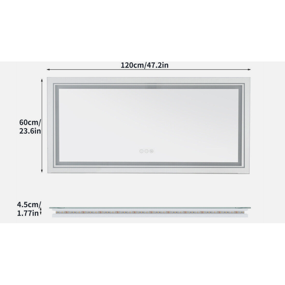 Interior Ave - LED Rectangle Frameless Salon / Bathroom Wall Mirror - 120 x 60cm