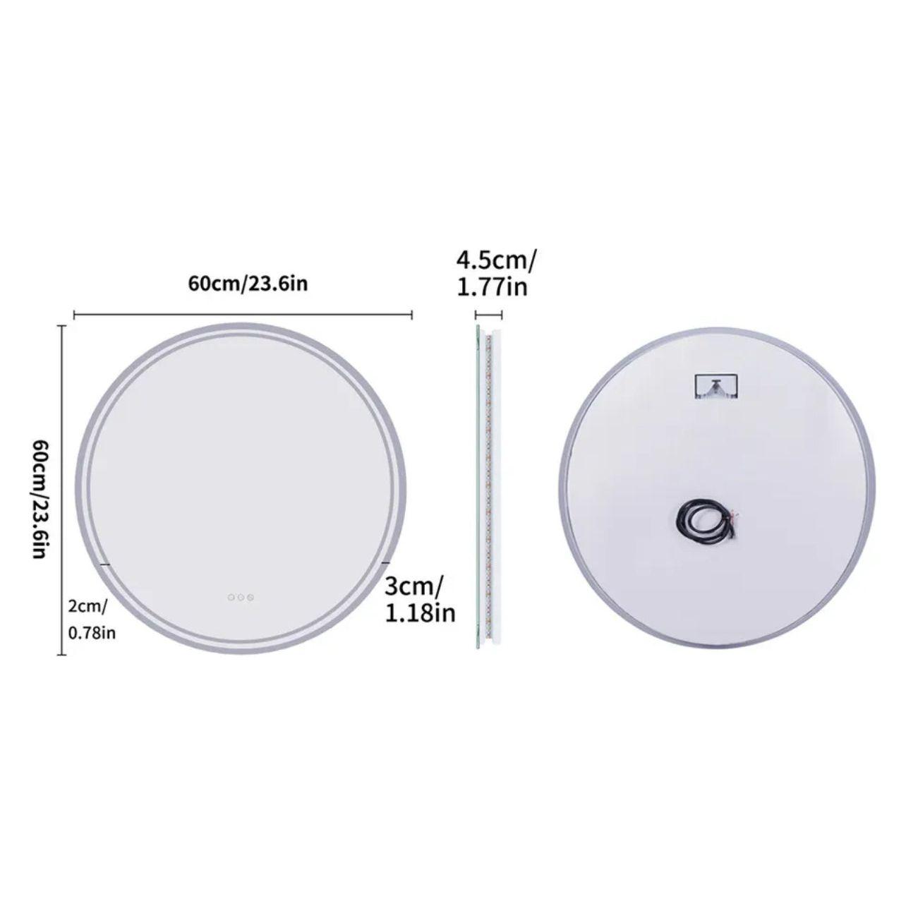 Interior Ave - LED Round Frameless Salon /  Bathroom Wall Mirror - 60cm