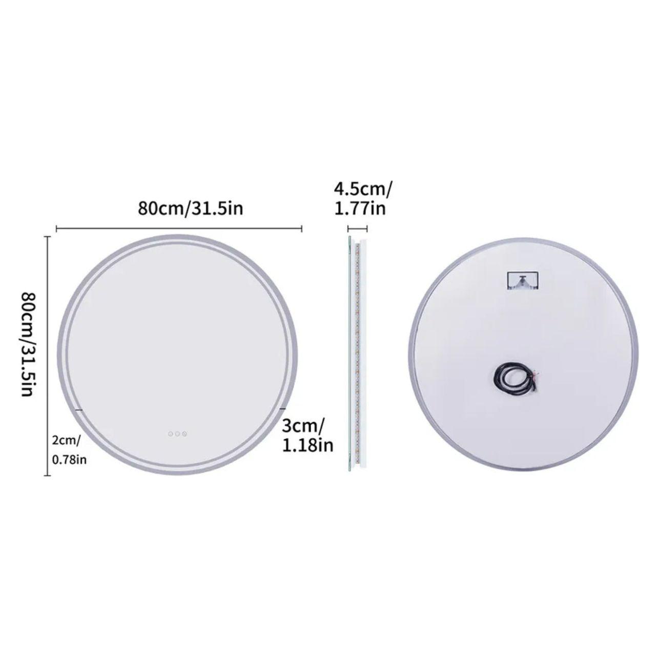 Interior Ave - LED Round Frameless Salon / Bathroom Wall Mirror - 80m
