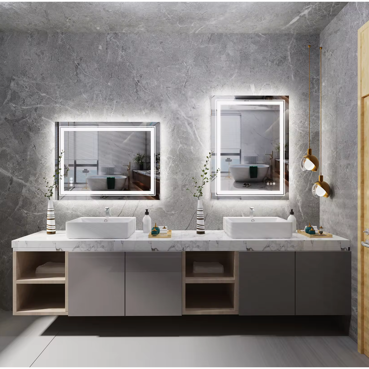 Interior Ave - LED Rectangle Frameless Salon / Bathroom Wall Mirror - 80 x 60cm