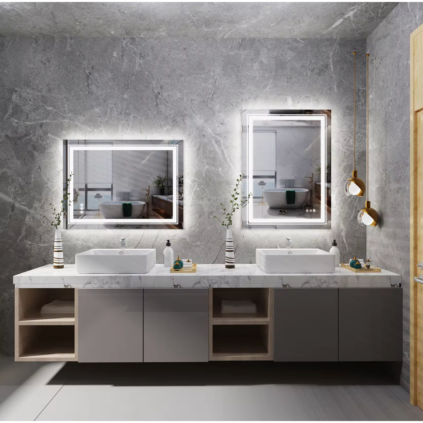 Interior Ave - LED Rectangle Frameless Salon / Bathroom Wall Mirror - 80 x 60cm