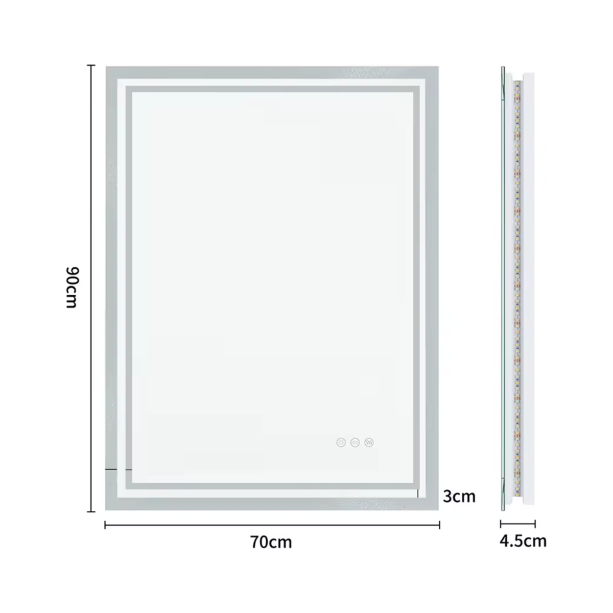 Interior Ave - LED Rectangle Frameless Salon / Bathroom Wall Mirror - 90 x 70cm