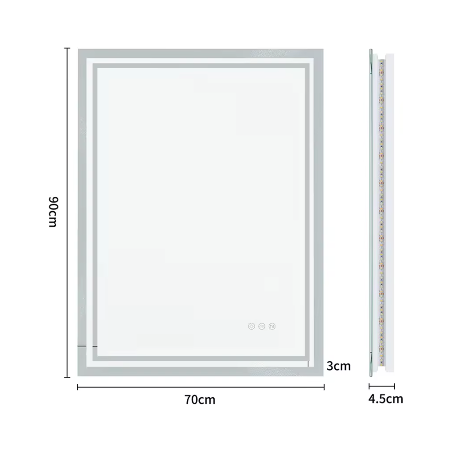 Interior Ave - LED Rectangle Frameless Salon / Bathroom Wall Mirror - 90 x 70cm