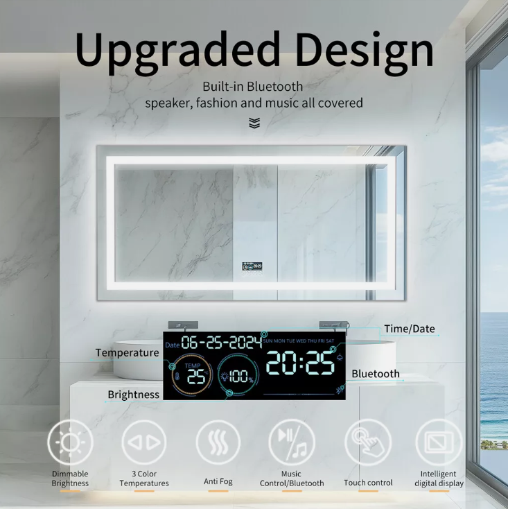 Interior Ave - 70 x 90cm Rectangle Frameless LED Bathroom Mirror – Bluetooth