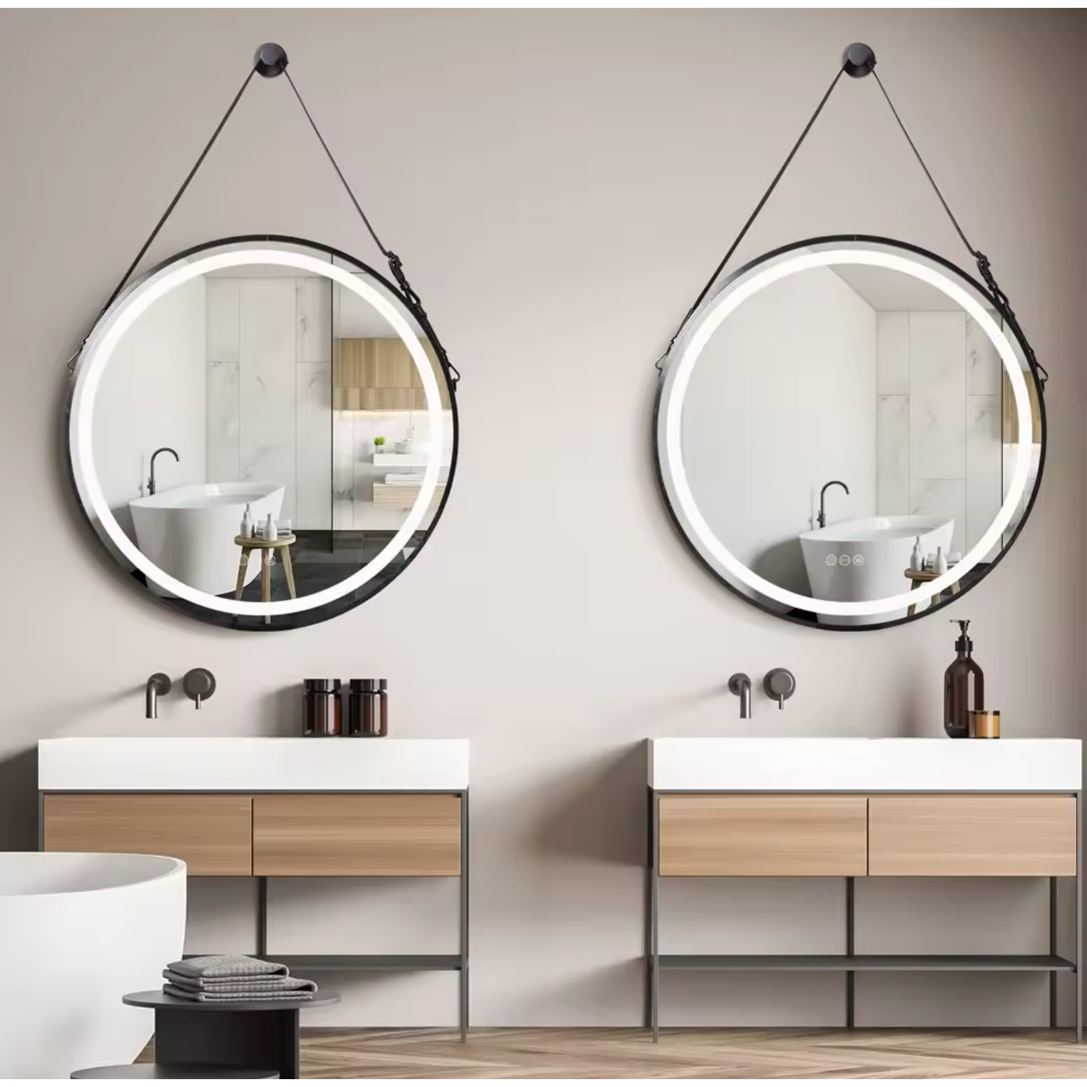 Interior Ave - LED Round Hanging Salon / Bathroom Wall Mirror - Black - 60cm