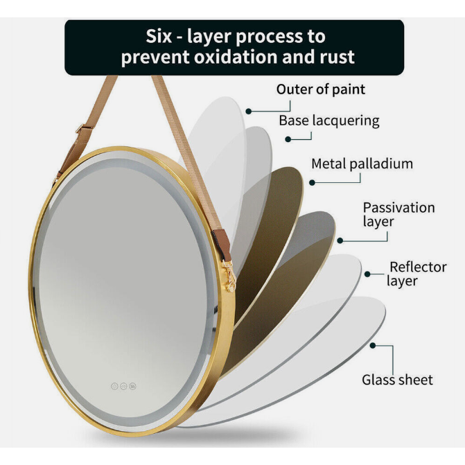 Interior Ave - LED Round Hanging Salon / Bathroom Wall Mirror - Gold - 80cm
