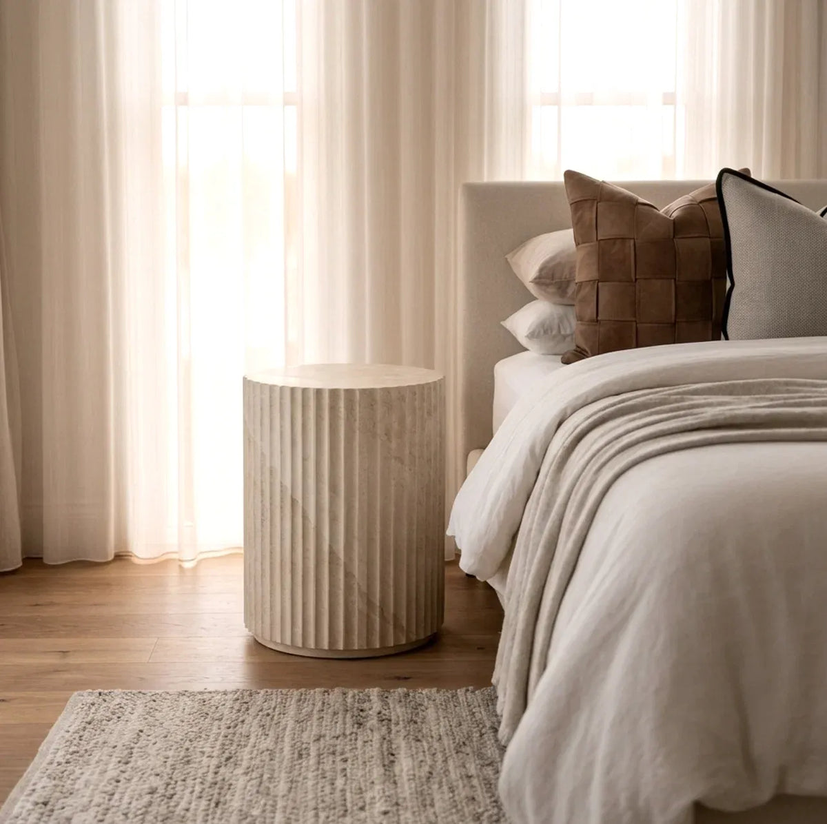 Vera Fluted Stone Side Table - Matte Natural Stone