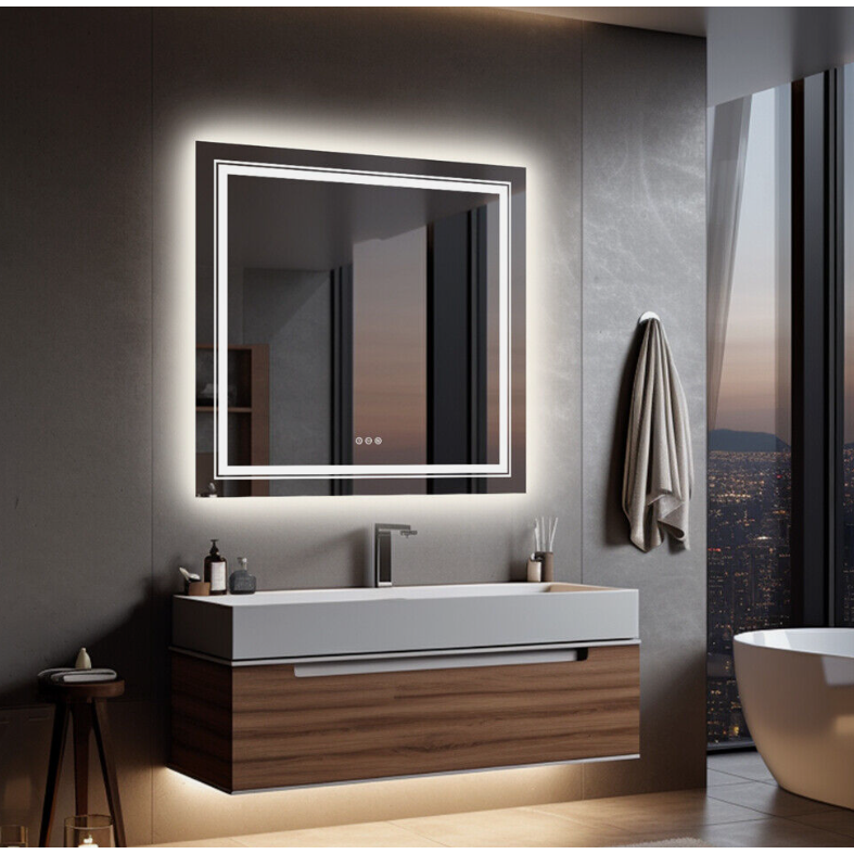 Interior Ave - LED Square Frameless Salon / Bathroom Wall Mirror - 90 x 90cm