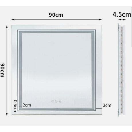 Interior Ave - LED Square Frameless Salon / Bathroom Wall Mirror - 90 x 90cm